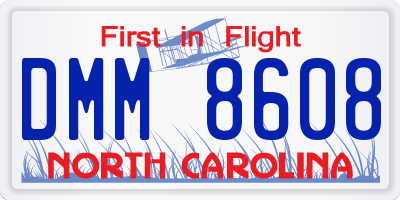 NC license plate DMM8608