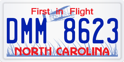 NC license plate DMM8623