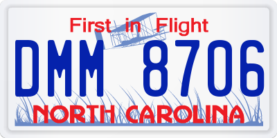 NC license plate DMM8706