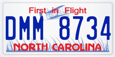 NC license plate DMM8734