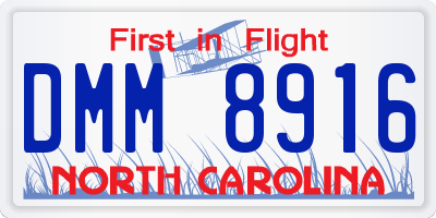 NC license plate DMM8916