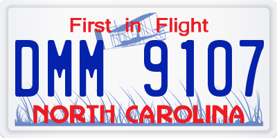 NC license plate DMM9107
