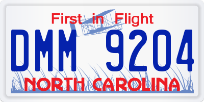 NC license plate DMM9204