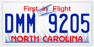 NC license plate DMM9205