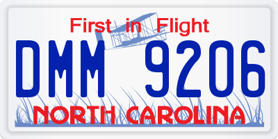 NC license plate DMM9206