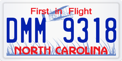 NC license plate DMM9318