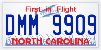 NC license plate DMM9909