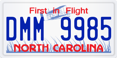 NC license plate DMM9985
