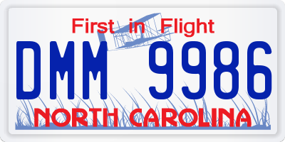 NC license plate DMM9986