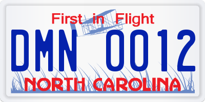 NC license plate DMN0012