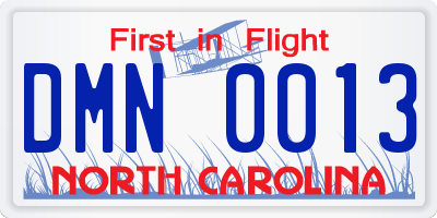 NC license plate DMN0013