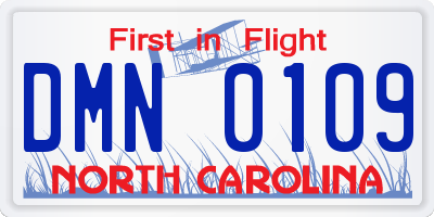 NC license plate DMN0109