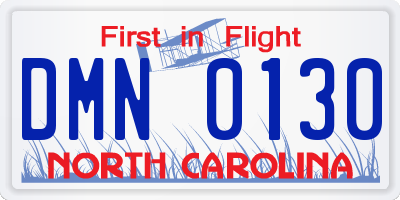 NC license plate DMN0130