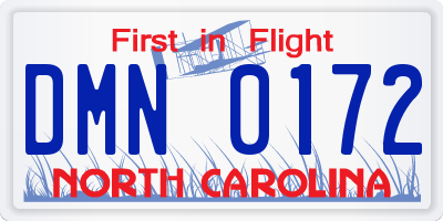 NC license plate DMN0172