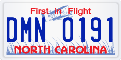 NC license plate DMN0191