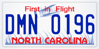 NC license plate DMN0196