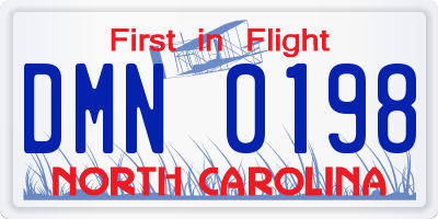 NC license plate DMN0198