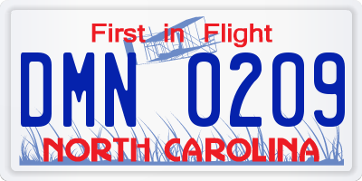 NC license plate DMN0209