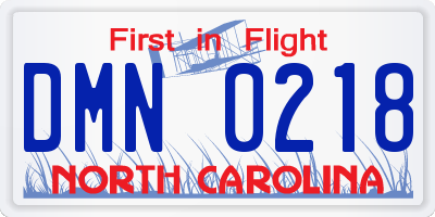 NC license plate DMN0218