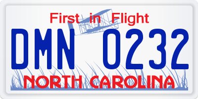 NC license plate DMN0232