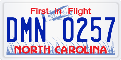 NC license plate DMN0257