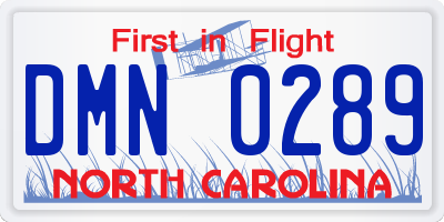 NC license plate DMN0289