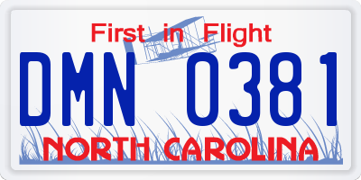 NC license plate DMN0381