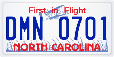 NC license plate DMN0701