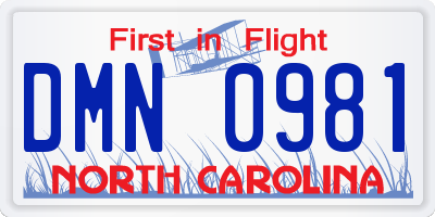 NC license plate DMN0981