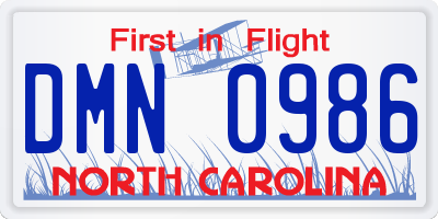 NC license plate DMN0986