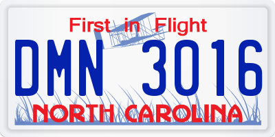 NC license plate DMN3016