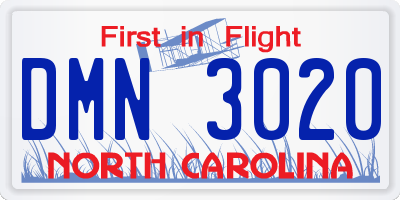 NC license plate DMN3020