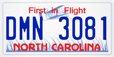 NC license plate DMN3081