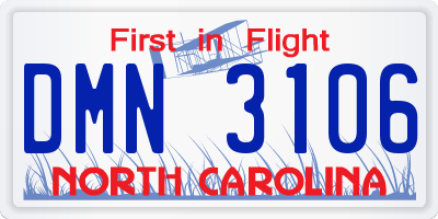 NC license plate DMN3106