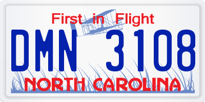 NC license plate DMN3108