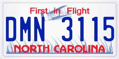 NC license plate DMN3115