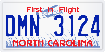 NC license plate DMN3124