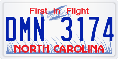 NC license plate DMN3174