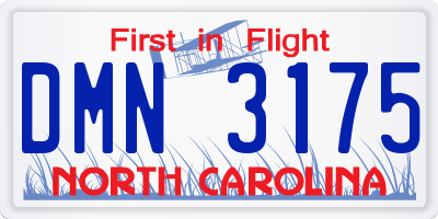 NC license plate DMN3175