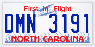 NC license plate DMN3191