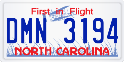 NC license plate DMN3194