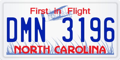 NC license plate DMN3196