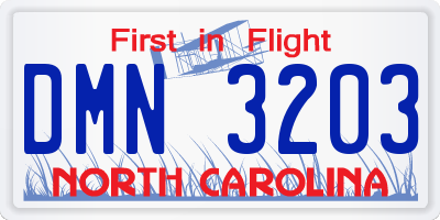 NC license plate DMN3203