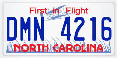 NC license plate DMN4216