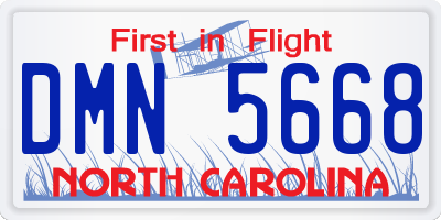 NC license plate DMN5668