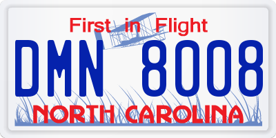 NC license plate DMN8008
