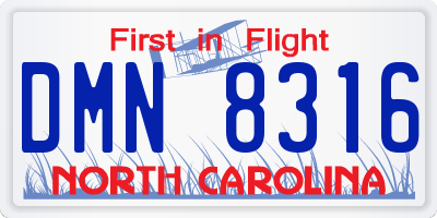 NC license plate DMN8316