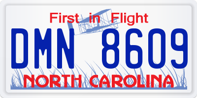 NC license plate DMN8609