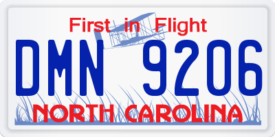 NC license plate DMN9206