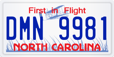 NC license plate DMN9981